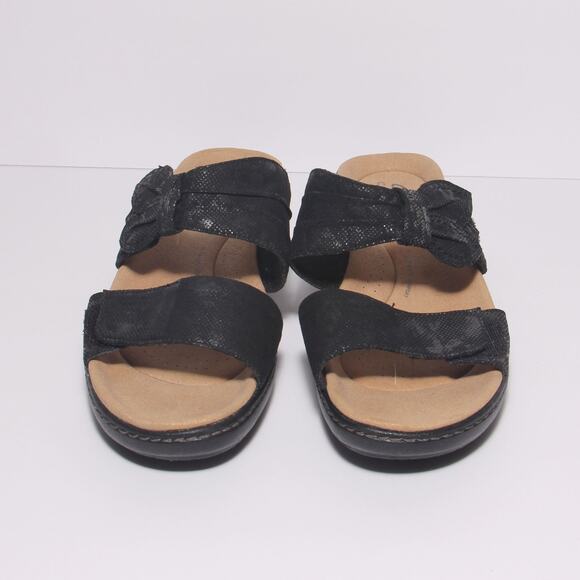 Clarks Merliah Charm Adjustable Fabric Strap Slide Wedge Size 9.5M Black - Picture 5 of 8